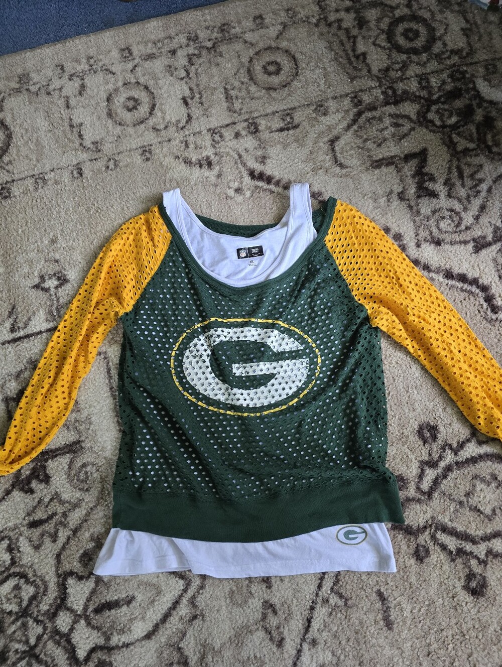 NFL Green Bay Packers Womens' Mesh Layered Top - Green, Yellow & White